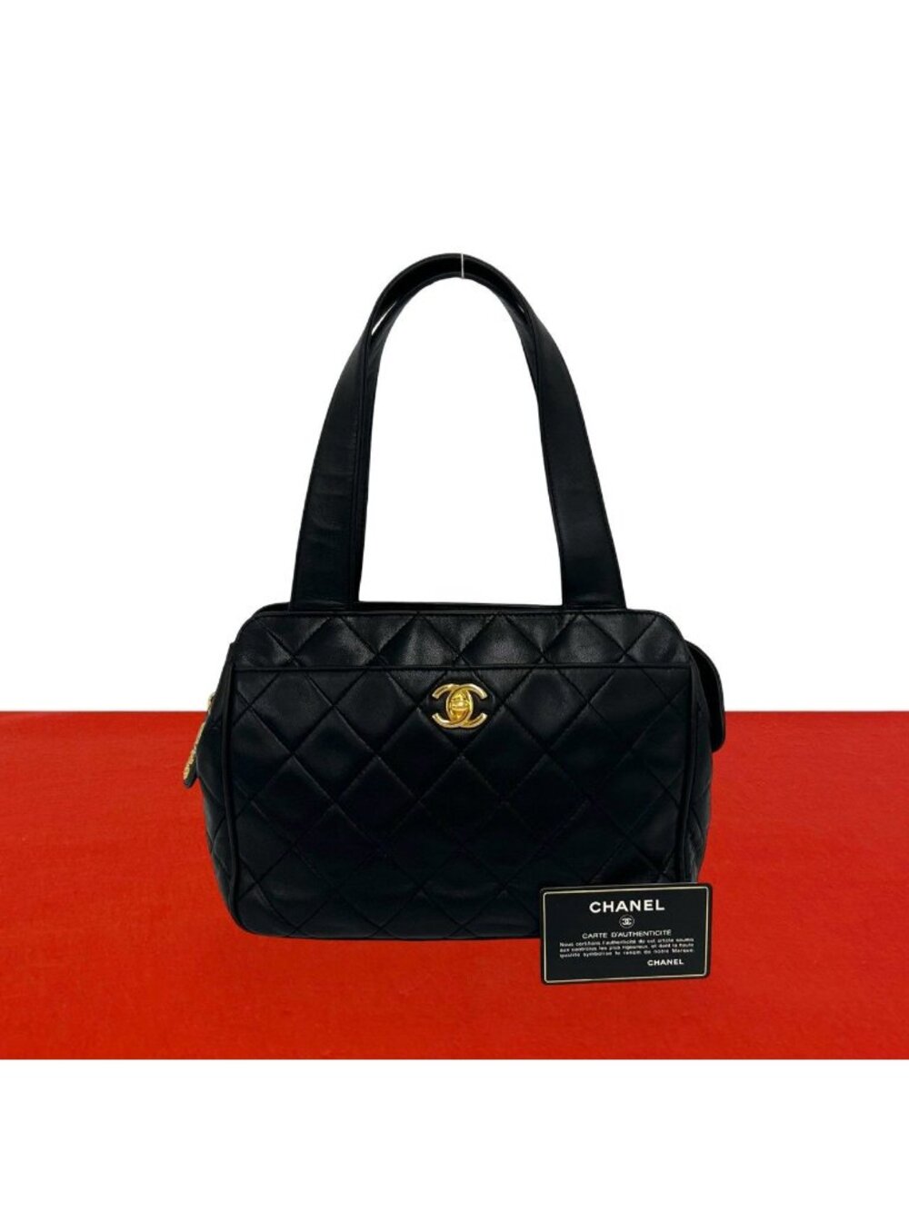 Chanel Vintage Quilted CC Logo Lambskin Leather Handbag Black